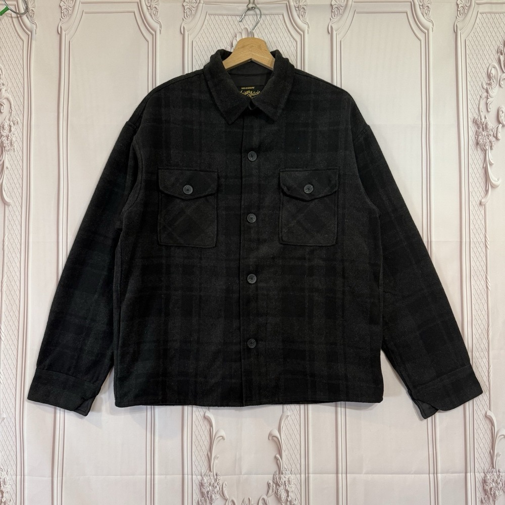 Maison Article Quilted Button Shirt Jacket Gray/ Black Sz Large Pockets